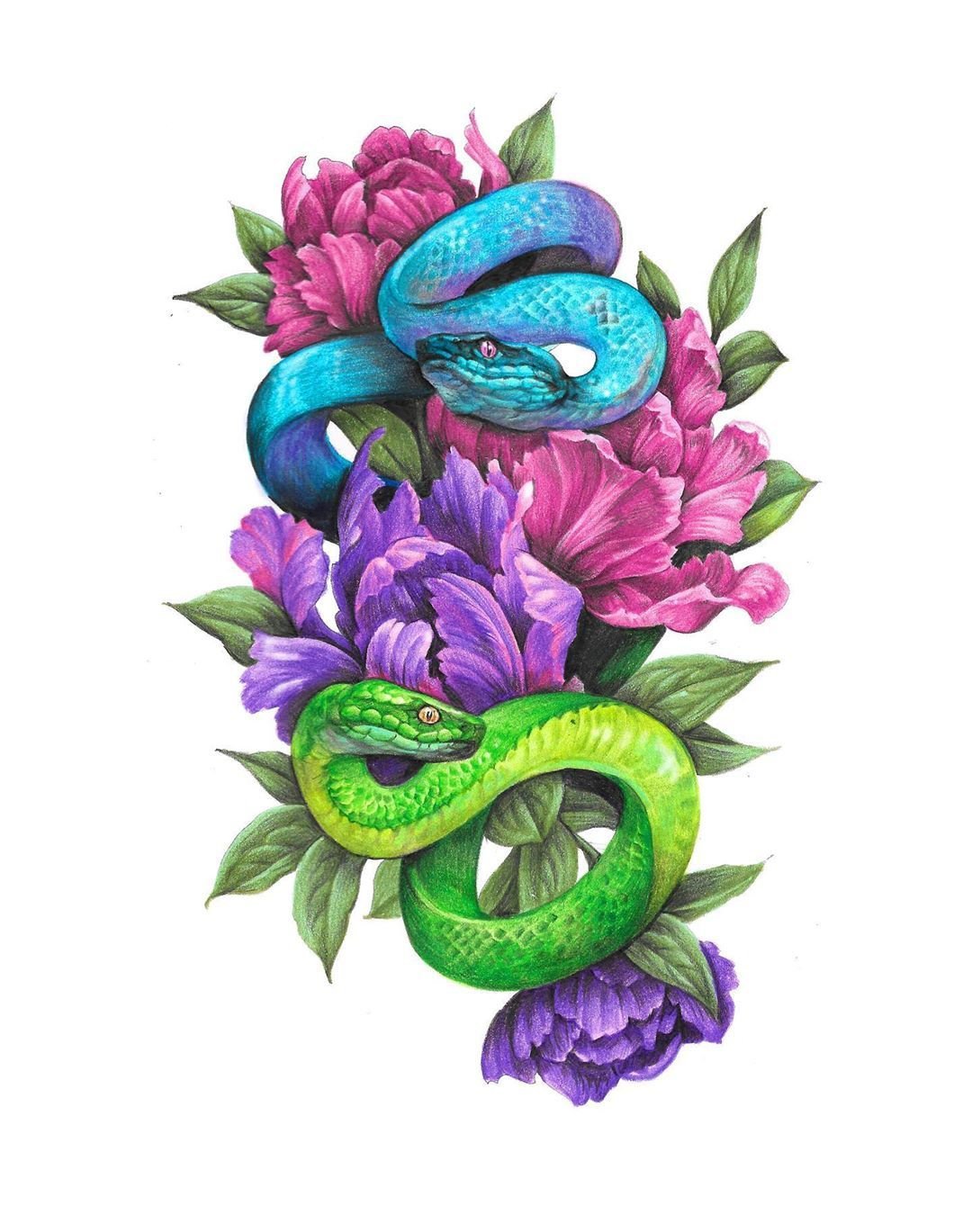 Змея и цветок 2. Тату эскизы цветные. Тату змея и цветы. Змея в цветах эскиз. Змея и цветы эскиз.
