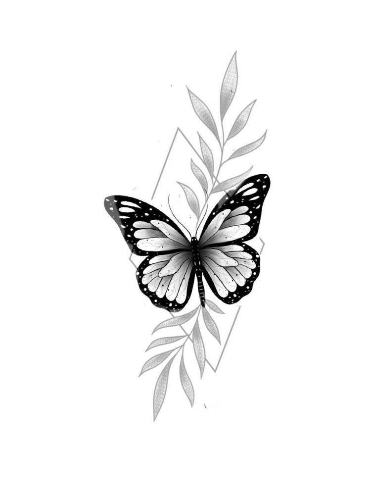 Переводные тату черно-белые Бабочки женские для взрослых