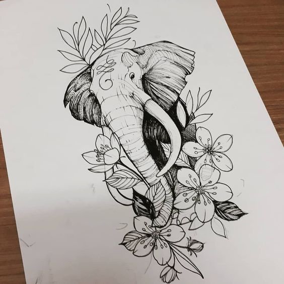 Временная переводная татуировка «Геометрический слон» - или неоновая светящаяся тату