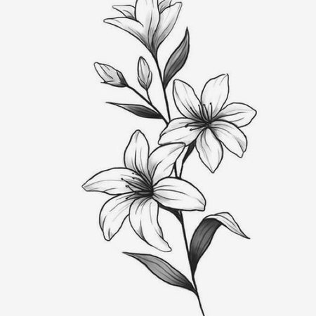 эскиз тату цветок белой лилии