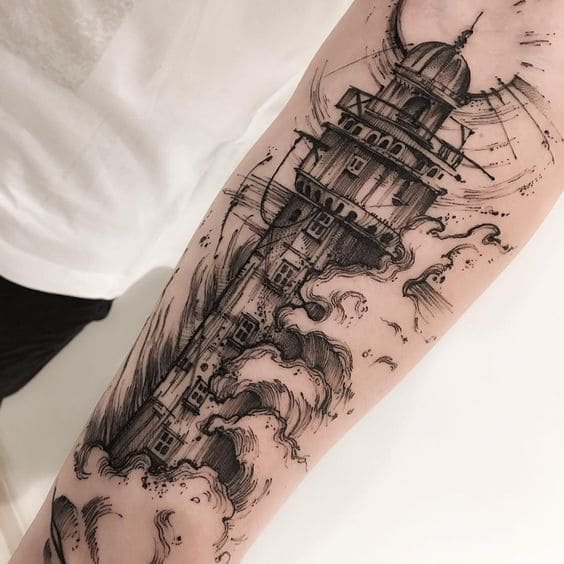 Тату маяка на спине — фото и эскизов татуировок года