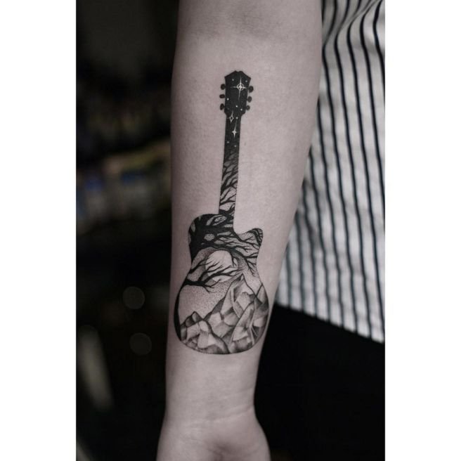 Тату гитара и микрофон: фото татуировок