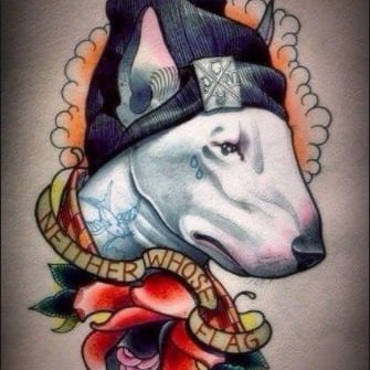 Художественная татуировка «Бультерьер» от мастера Саши Табунс.