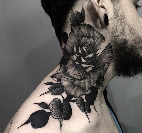 Тату (татуировка) Тату цветы на шее - фото татуировки ()