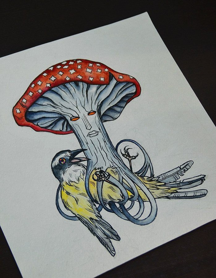 Эскиз гриба тату